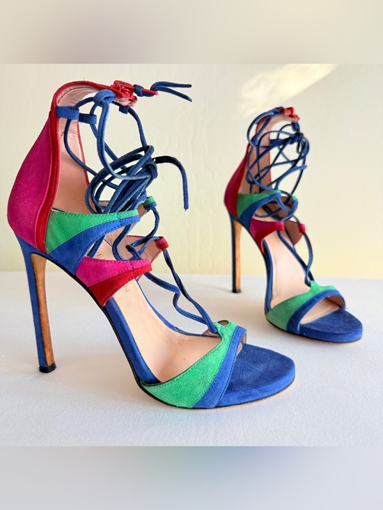Stuart Weitzman Shoes - Stuart Weitzman Razzle Multicolor Suede Lace Up Stiletto Sandals Size 7